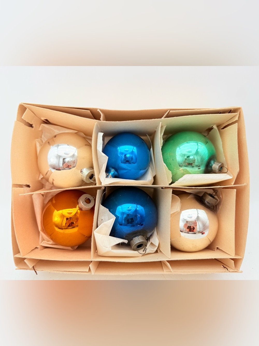 Set of Vintage Shiny Glass Holiday Ornaments multicoloured